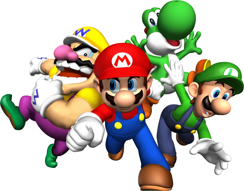 Yoshi, Mario, Luigi and Wario in original Super Mario 64 DS artwork