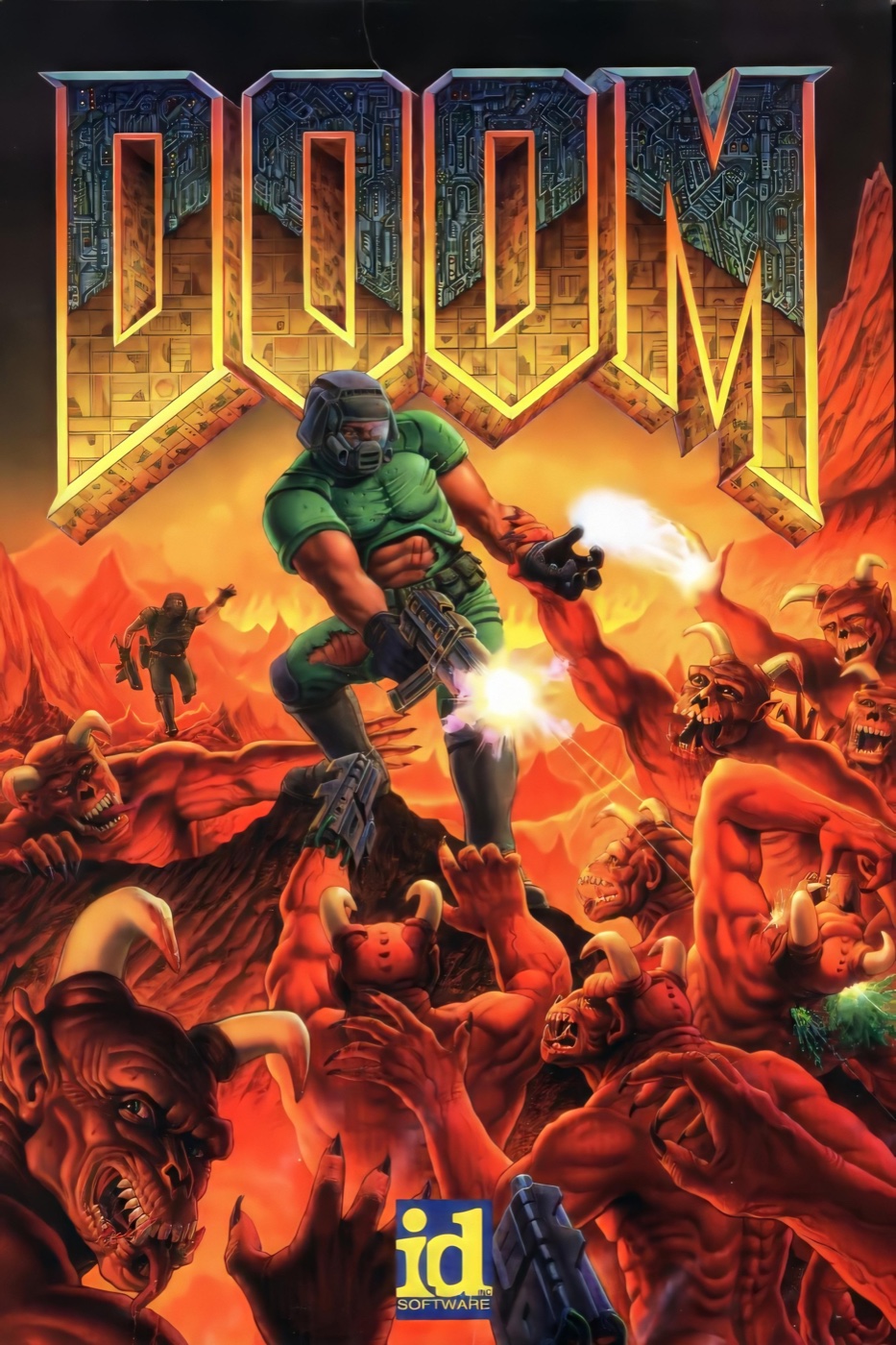 The original DOOM cover: the marine surrounded by demons